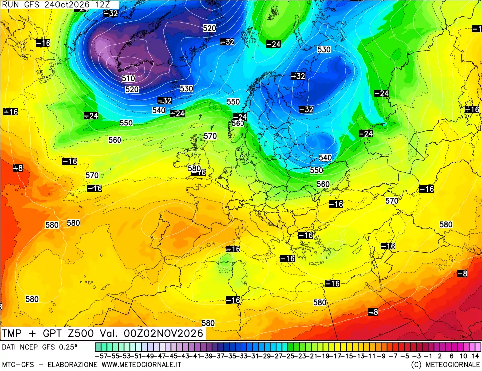 mappa 500 hPa Temp + GPT