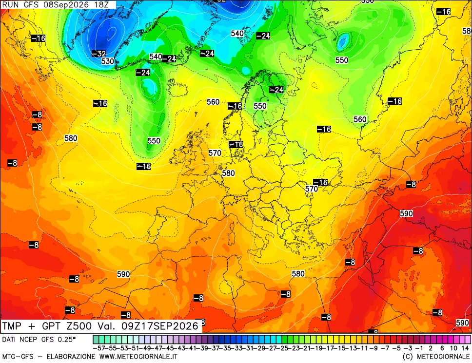 mappa 500 hPa Temp + GPT