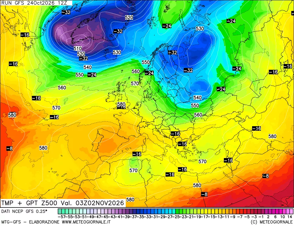 mappa 500 hPa Temp + GPT