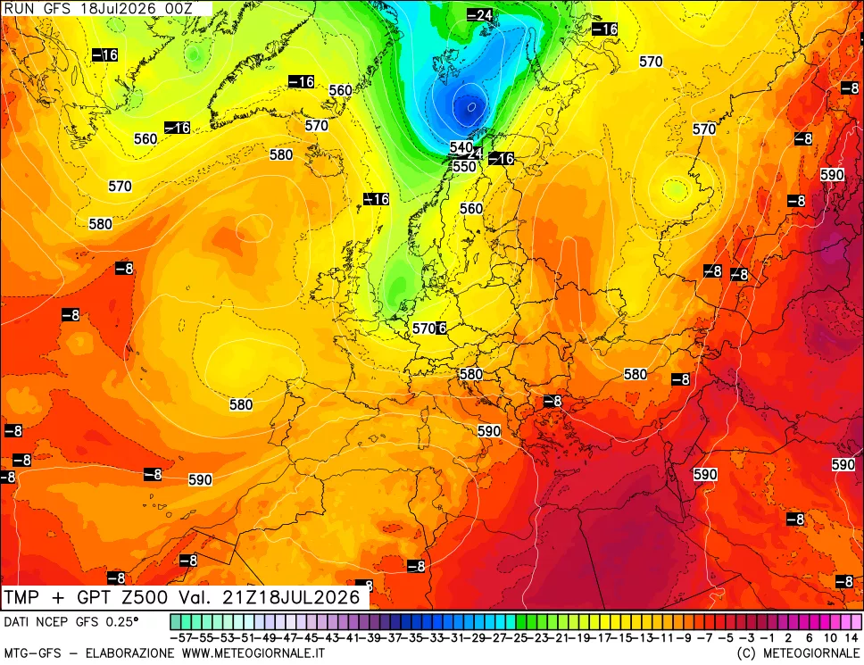 mappa 500 hPa Temp + GPT