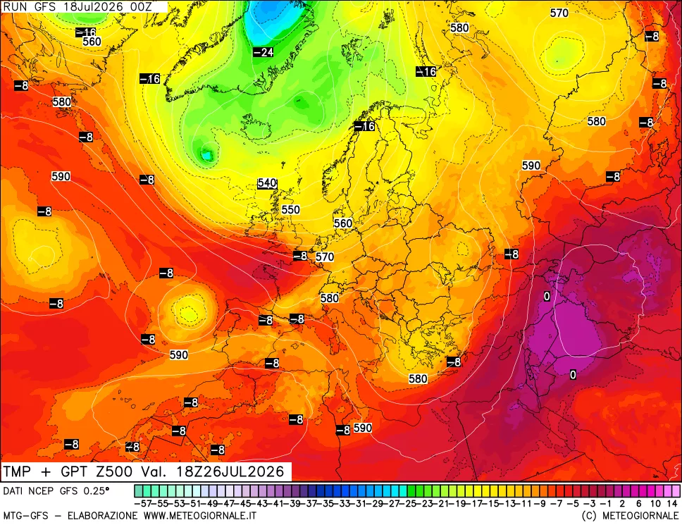 mappa 500 hPa Temp + GPT