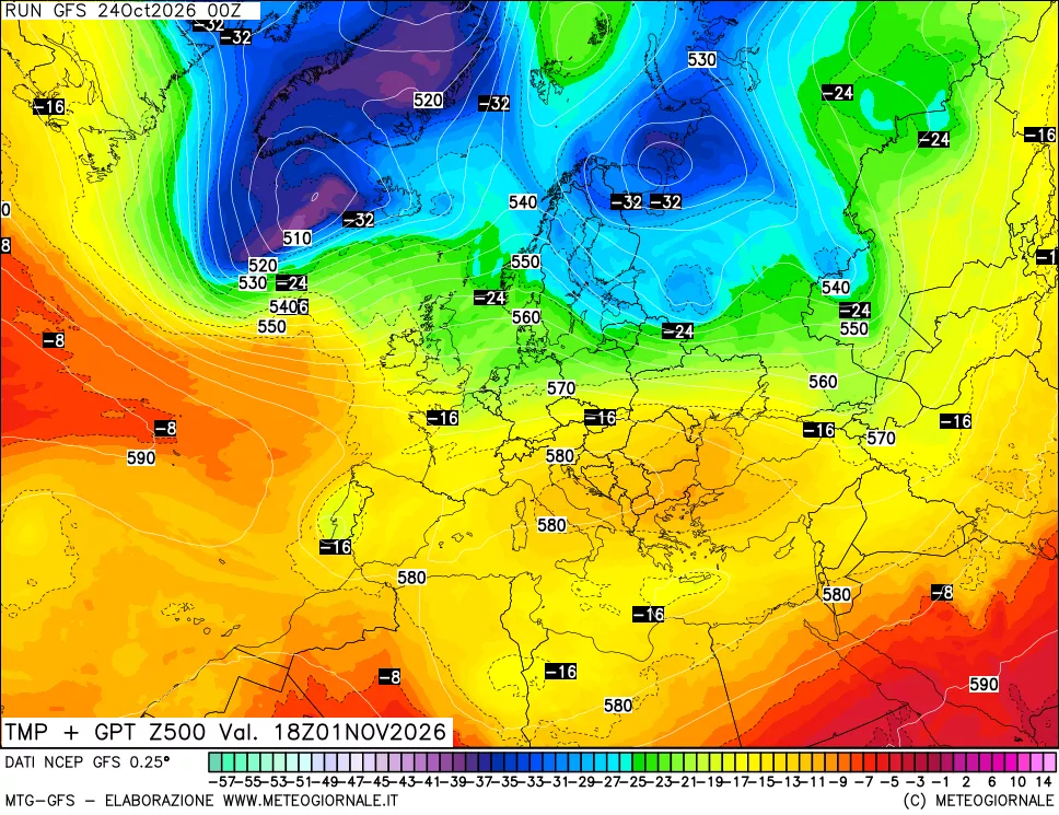 mappa 500 hPa Temp + GPT