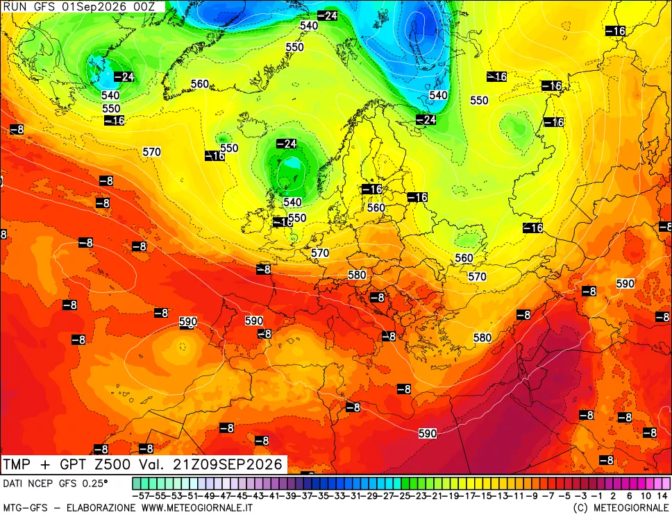 mappa 500 hPa Temp + GPT