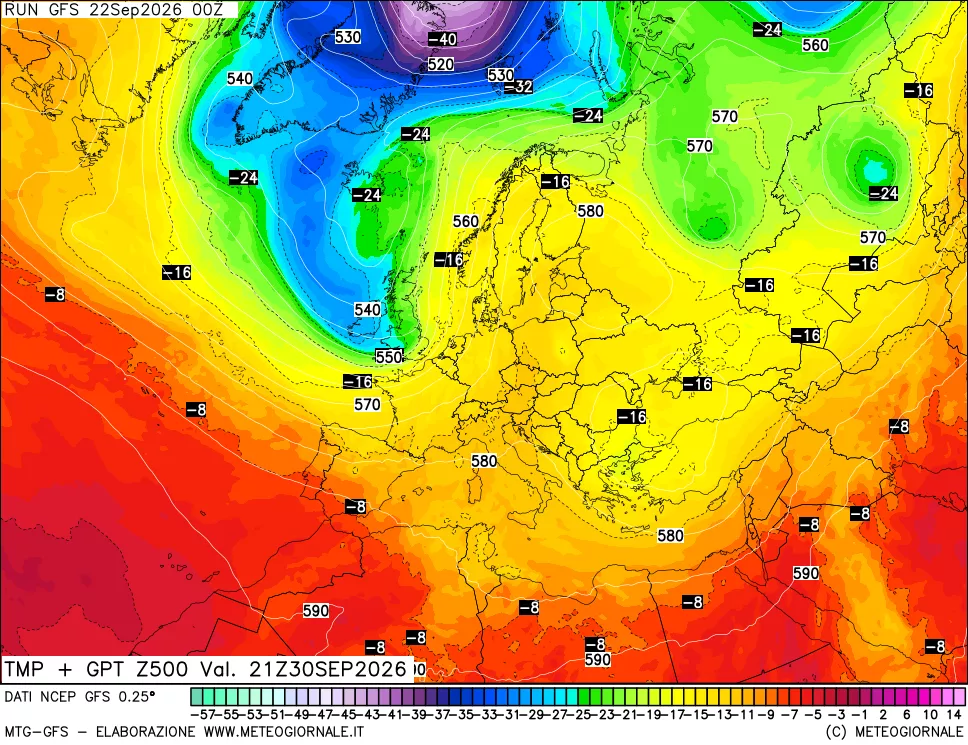 mappa 500 hPa Temp + GPT