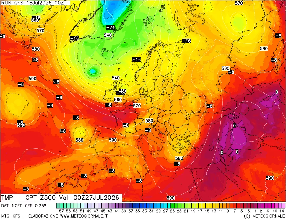 mappa 500 hPa Temp + GPT