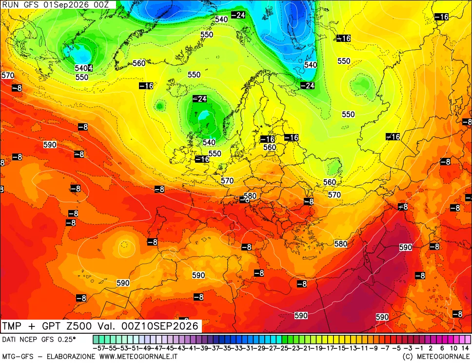 mappa 500 hPa Temp + GPT