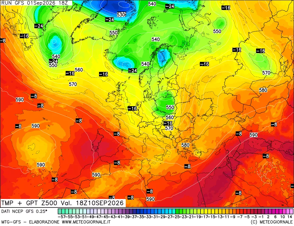 mappa 500 hPa Temp + GPT