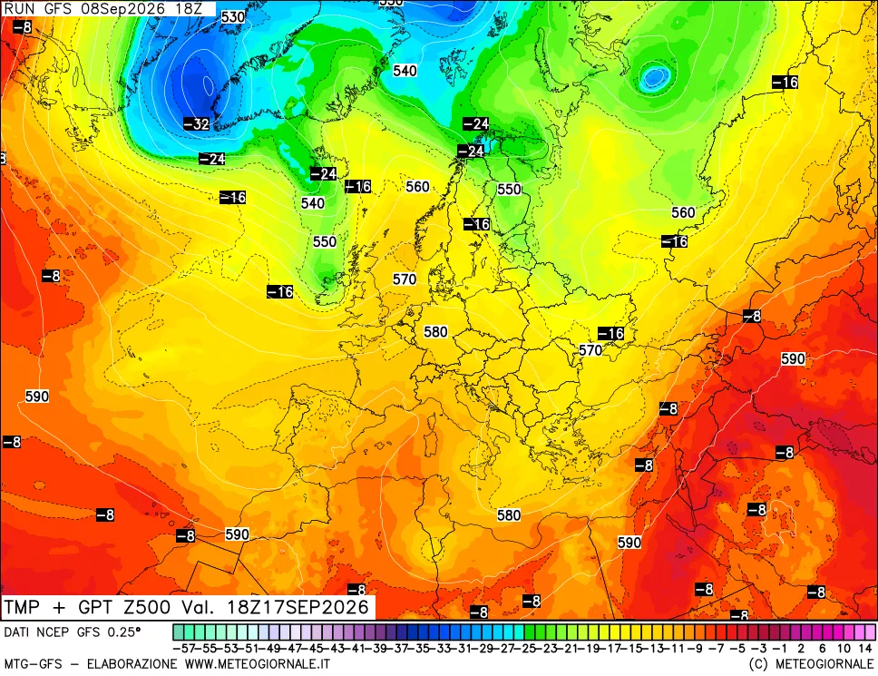 mappa 500 hPa Temp + GPT
