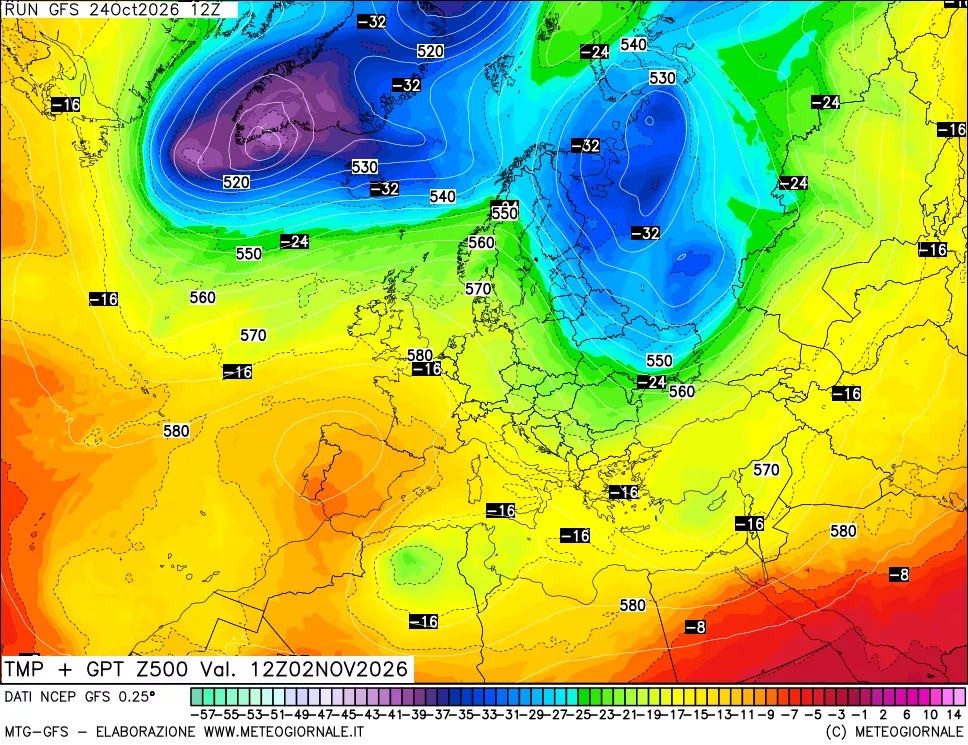 mappa 500 hPa Temp + GPT