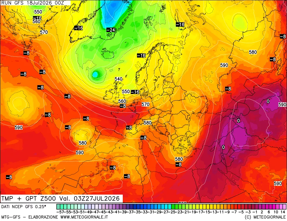 mappa 500 hPa Temp + GPT