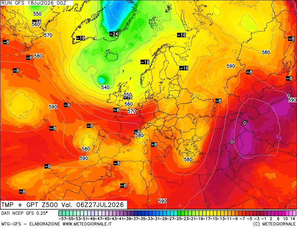 mappa 500 hPa Temp + GPT