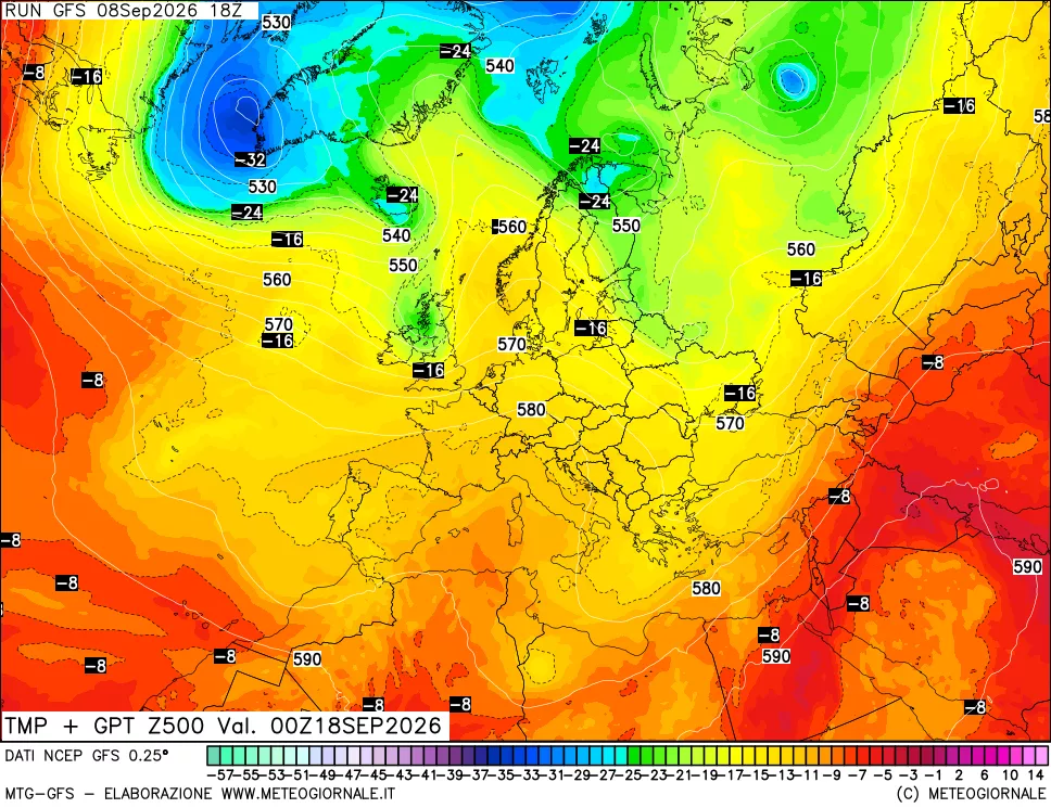 mappa 500 hPa Temp + GPT