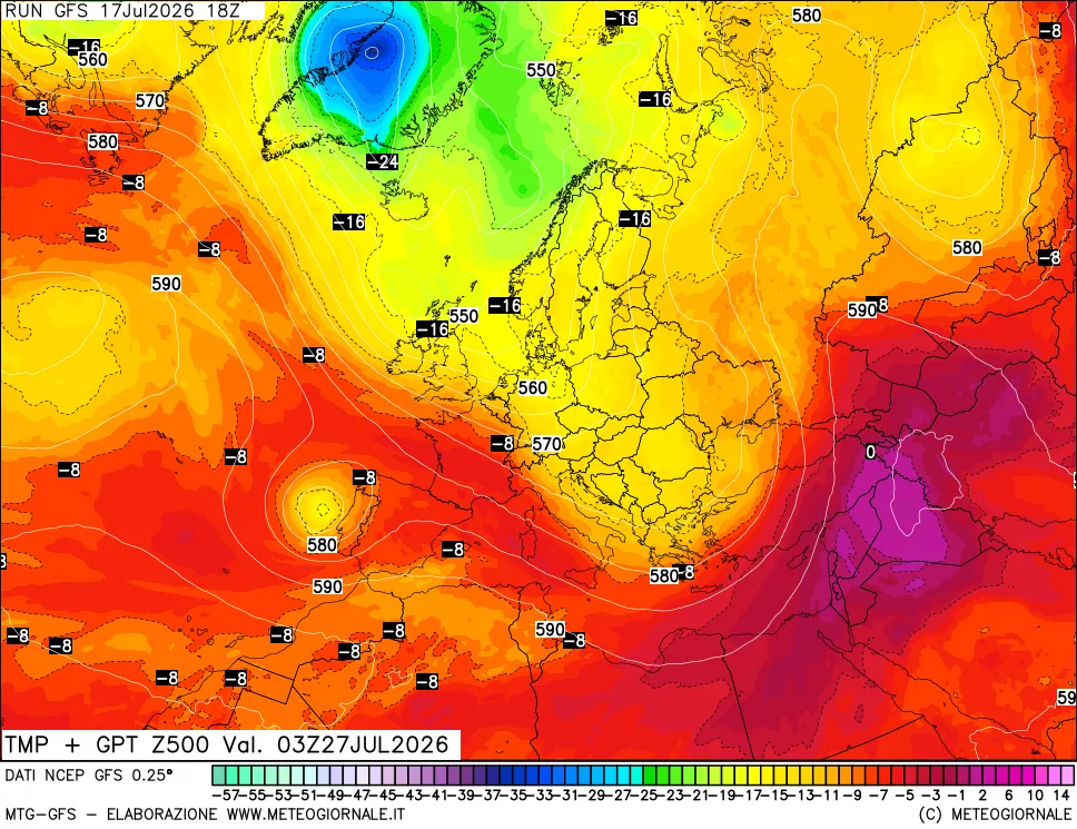 mappa 500 hPa Temp + GPT