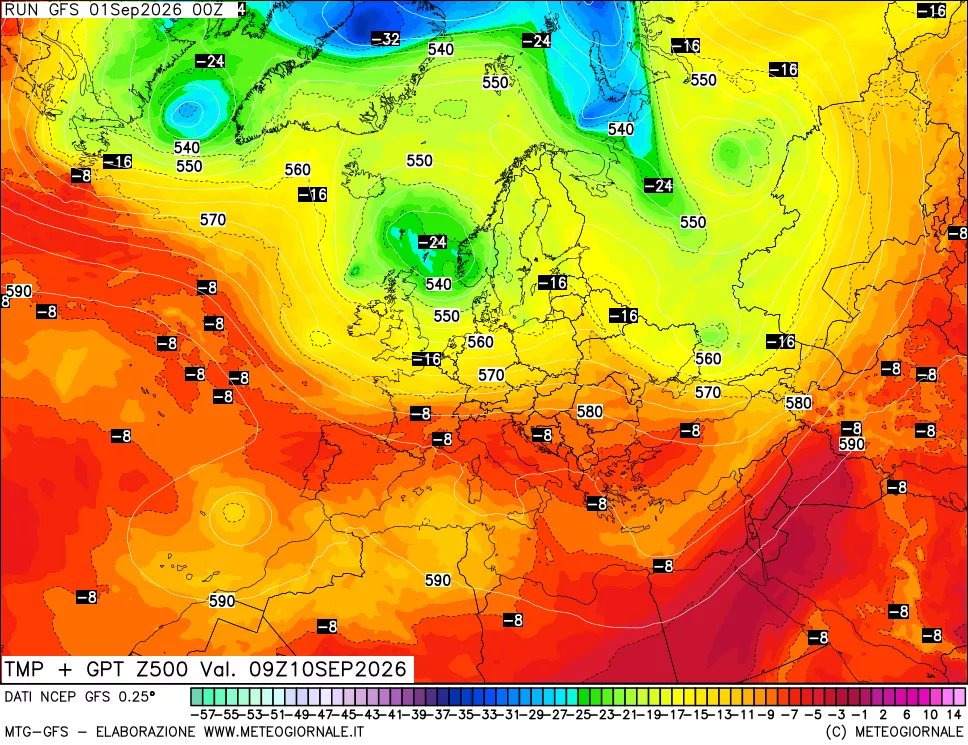 mappa 500 hPa Temp + GPT
