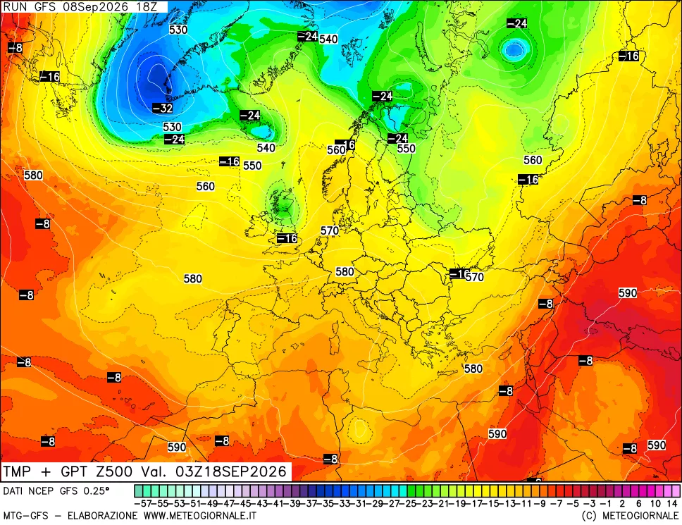 mappa 500 hPa Temp + GPT