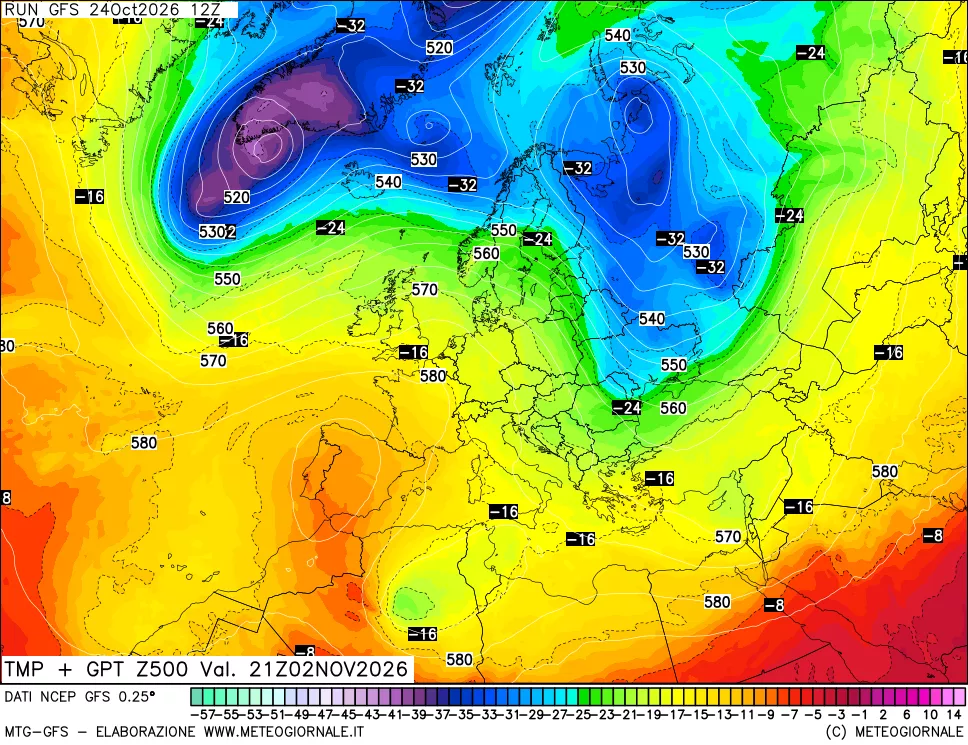 mappa 500 hPa Temp + GPT