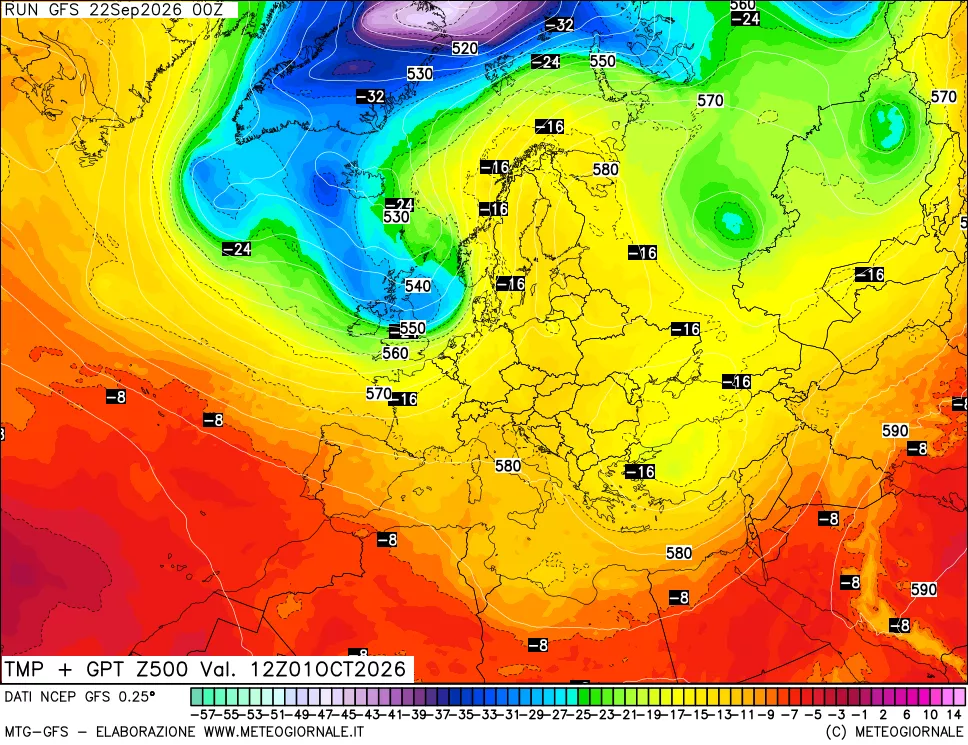 mappa 500 hPa Temp + GPT