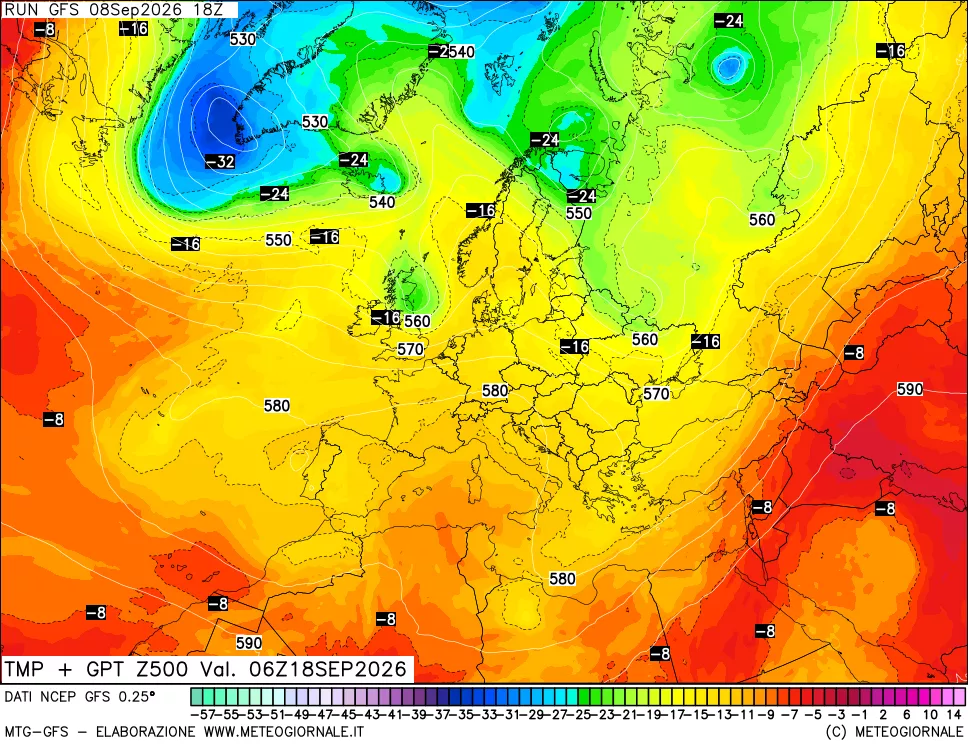mappa 500 hPa Temp + GPT
