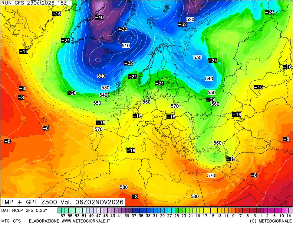 mappa 500 hPa Temp + GPT