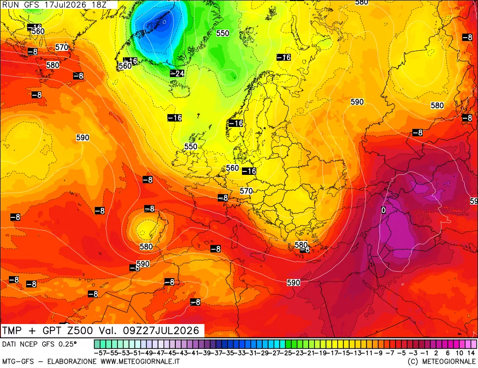 mappa 500 hPa Temp + GPT