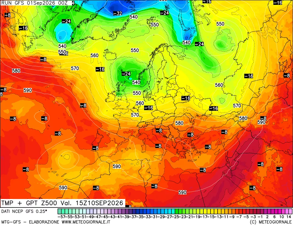 mappa 500 hPa Temp + GPT