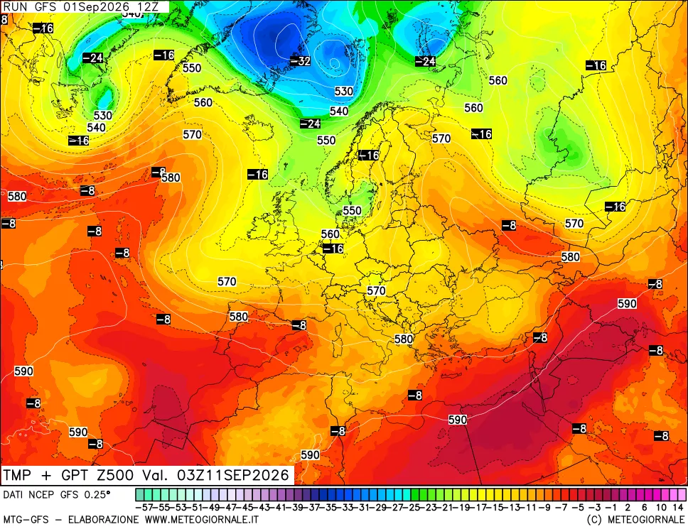 mappa 500 hPa Temp + GPT