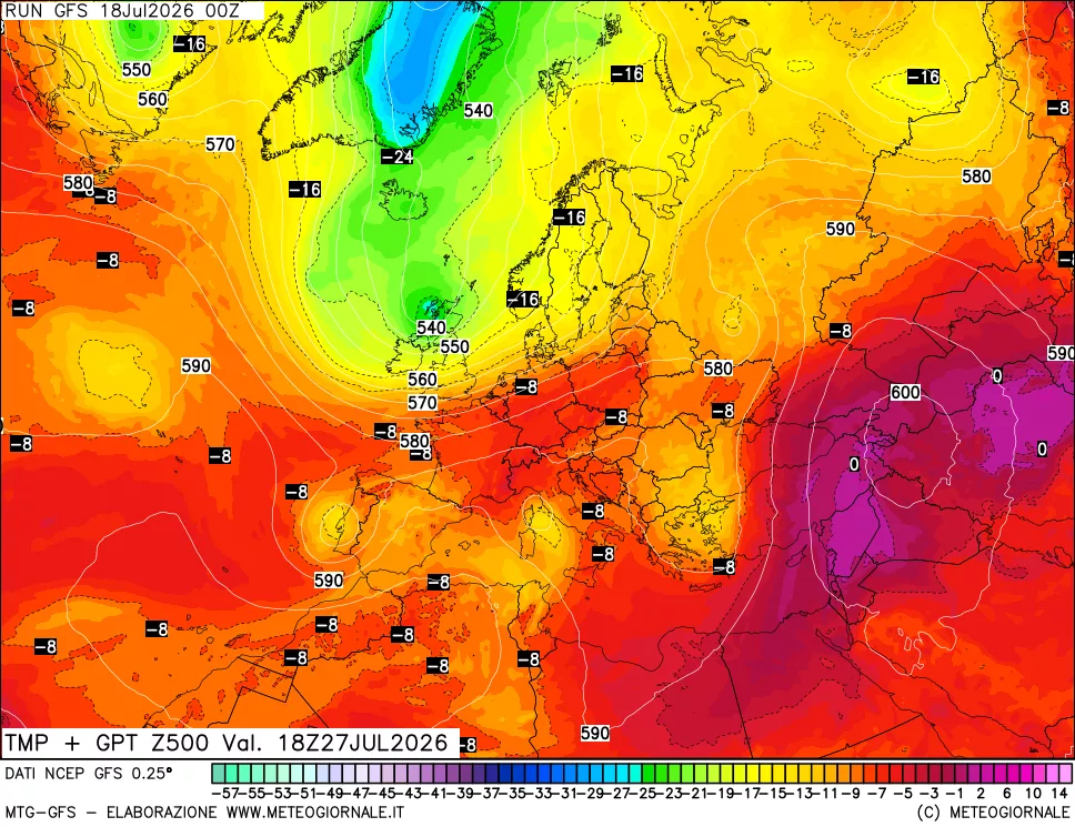 mappa 500 hPa Temp + GPT