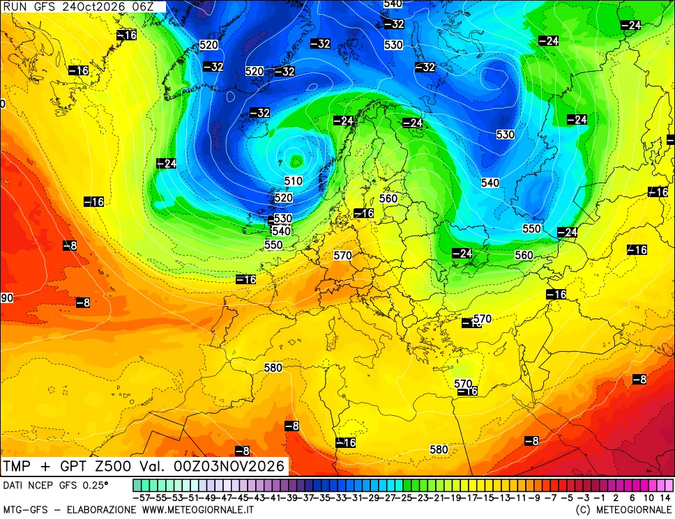 mappa 500 hPa Temp + GPT