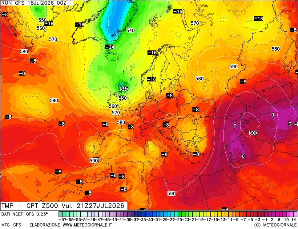 mappa 500 hPa Temp + GPT