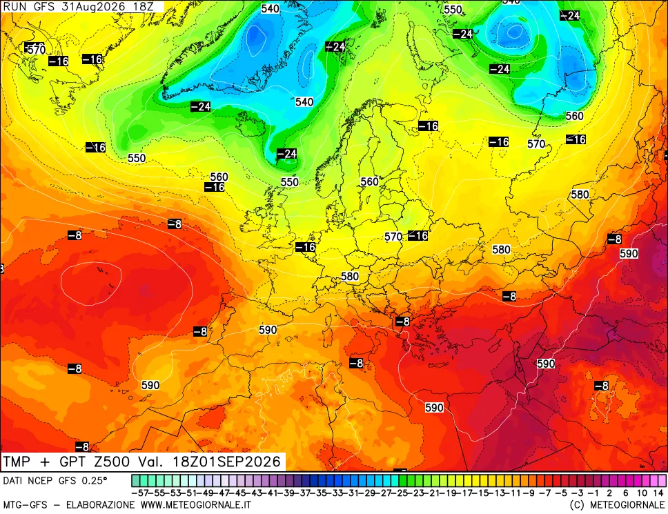 mappa 500 hPa Temp + GPT