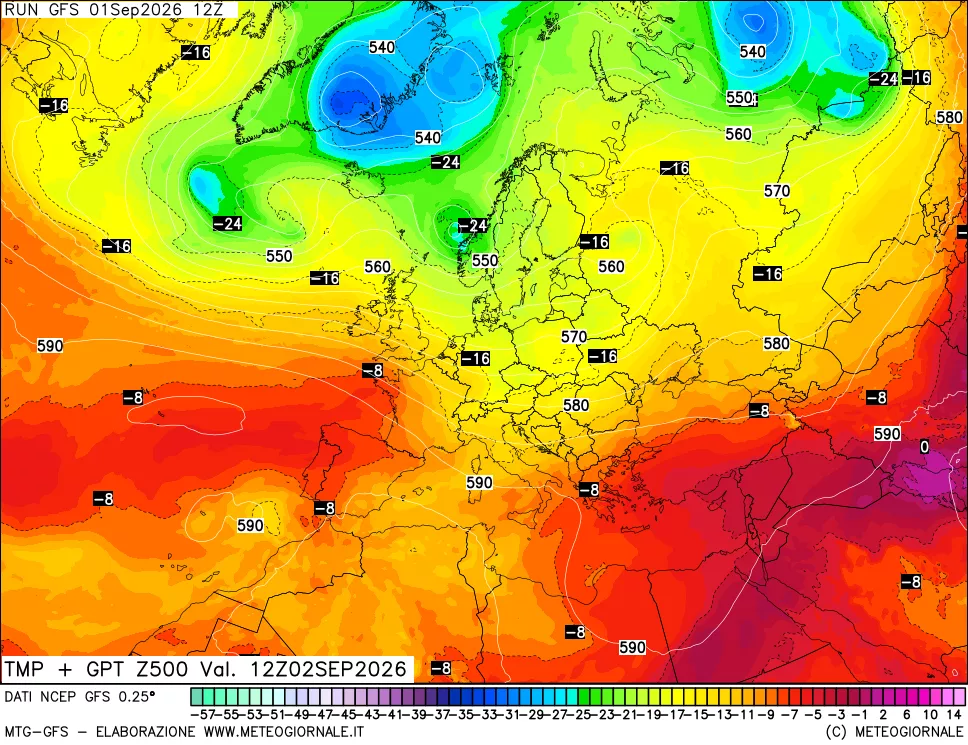 mappa 500 hPa Temp + GPT