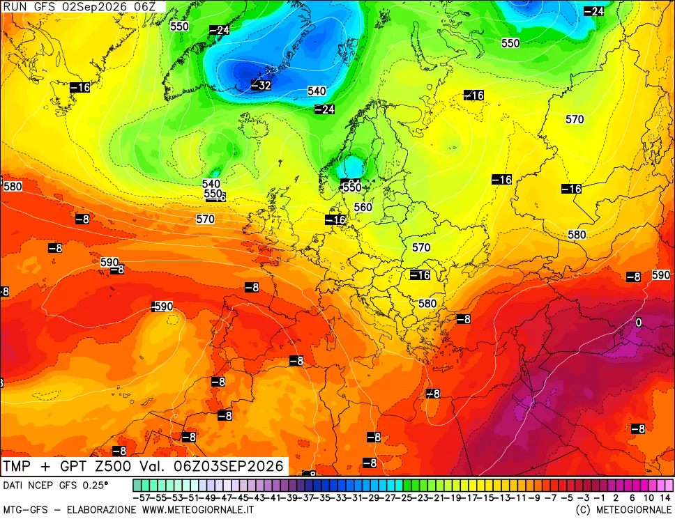 mappa 500 hPa Temp + GPT