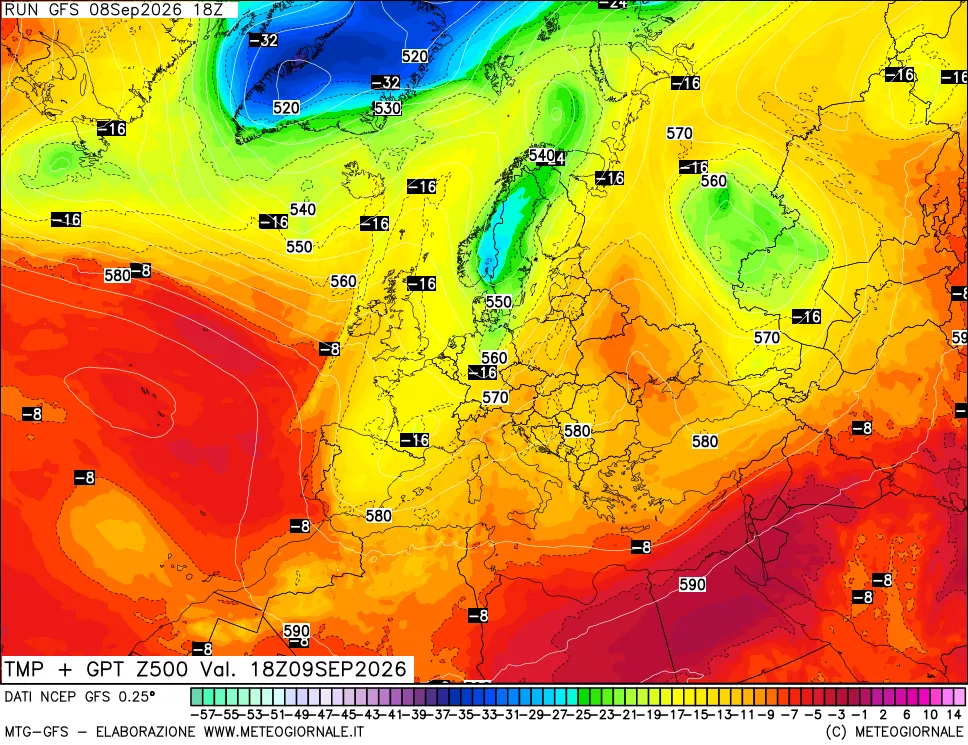mappa 500 hPa Temp + GPT