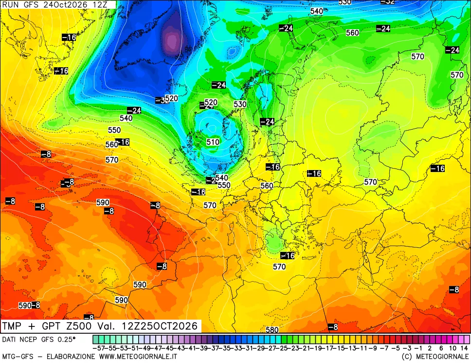 mappa 500 hPa Temp + GPT