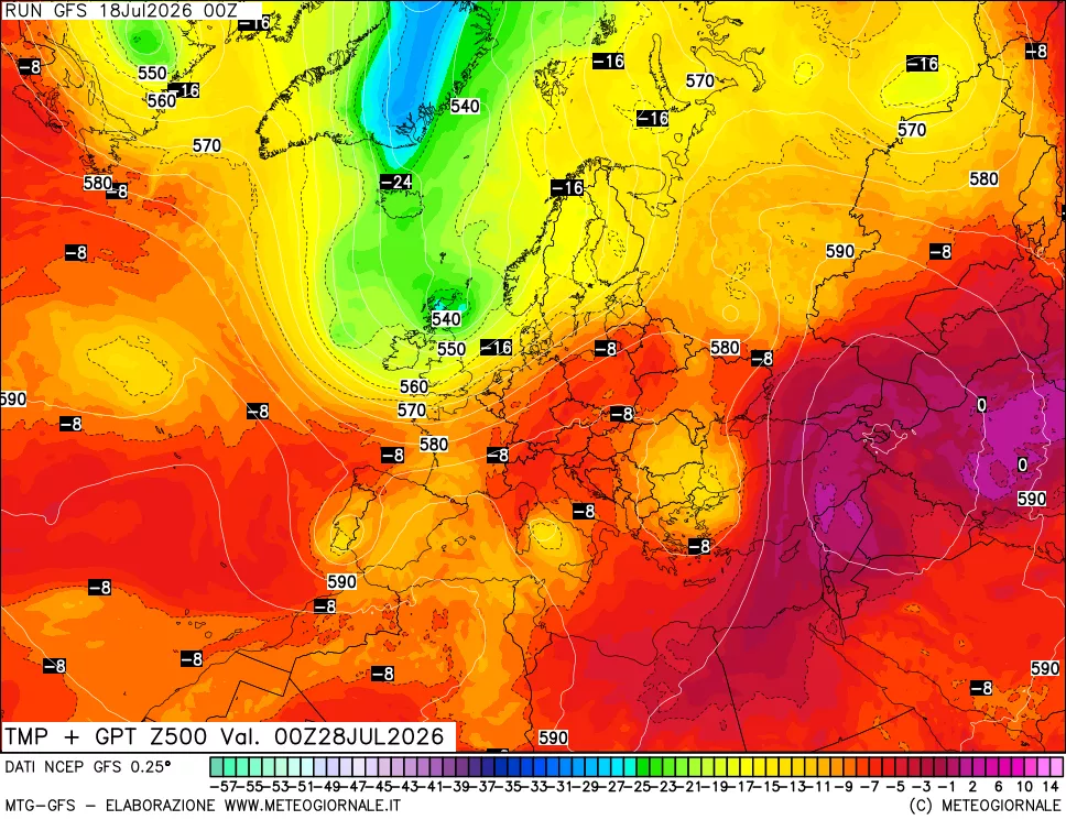 mappa 500 hPa Temp + GPT
