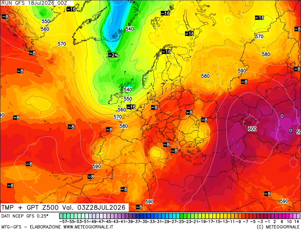 mappa 500 hPa Temp + GPT