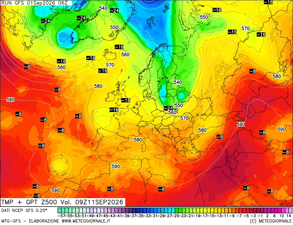 mappa 500 hPa Temp + GPT