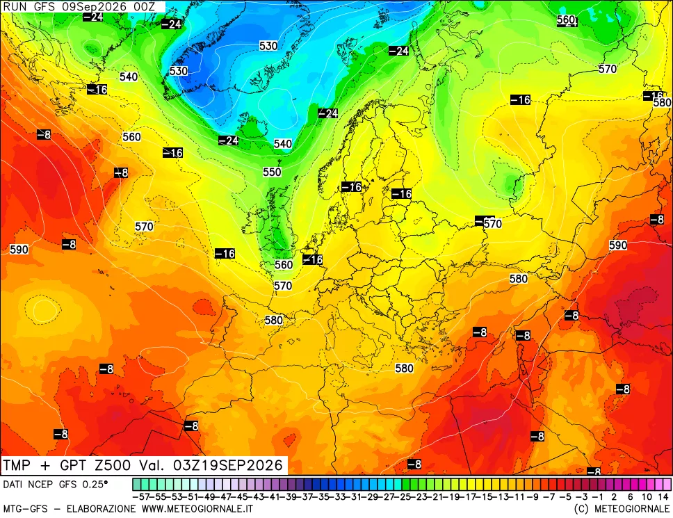 mappa 500 hPa Temp + GPT