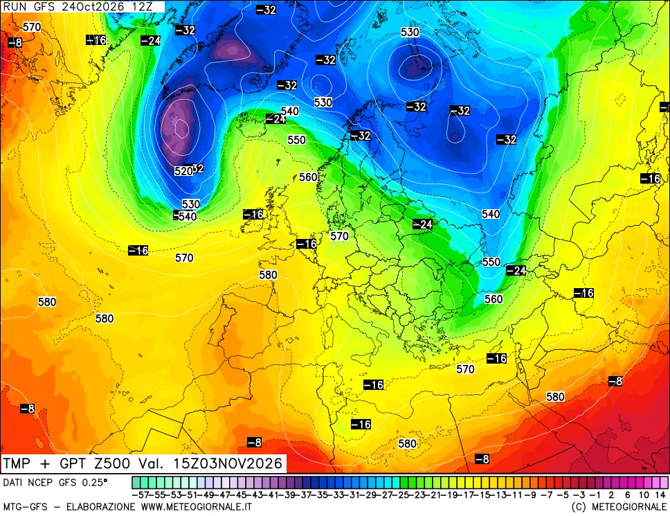 mappa 500 hPa Temp + GPT
