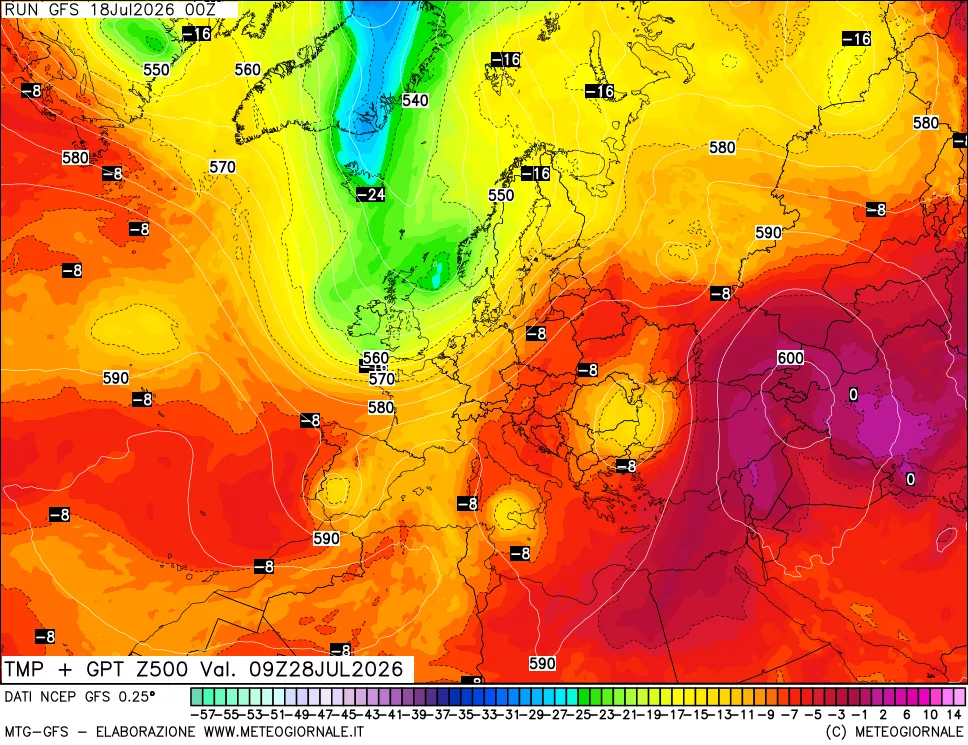 mappa 500 hPa Temp + GPT
