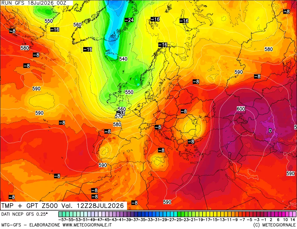 mappa 500 hPa Temp + GPT