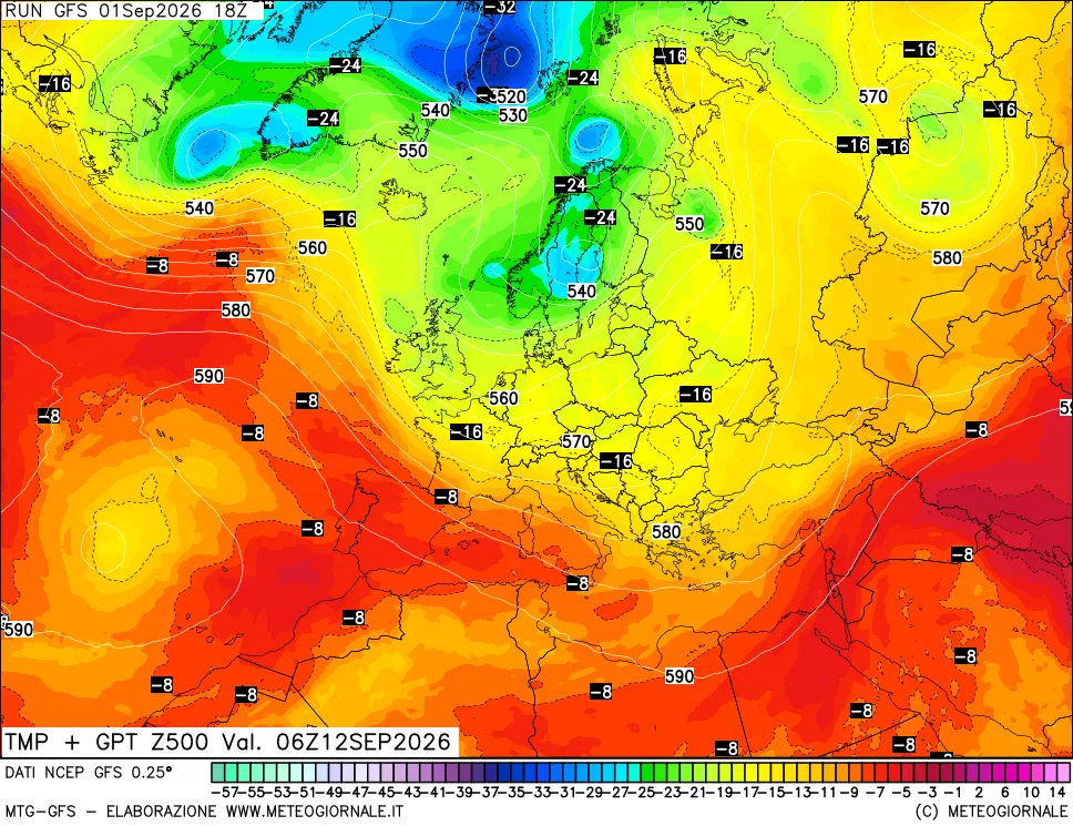 mappa 500 hPa Temp + GPT