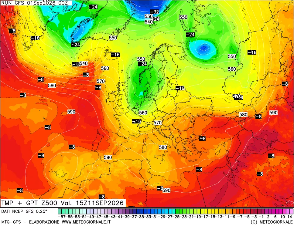 mappa 500 hPa Temp + GPT