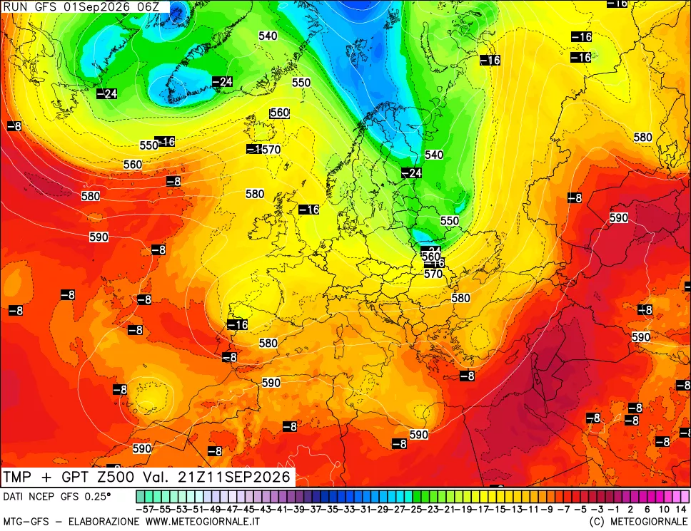 mappa 500 hPa Temp + GPT
