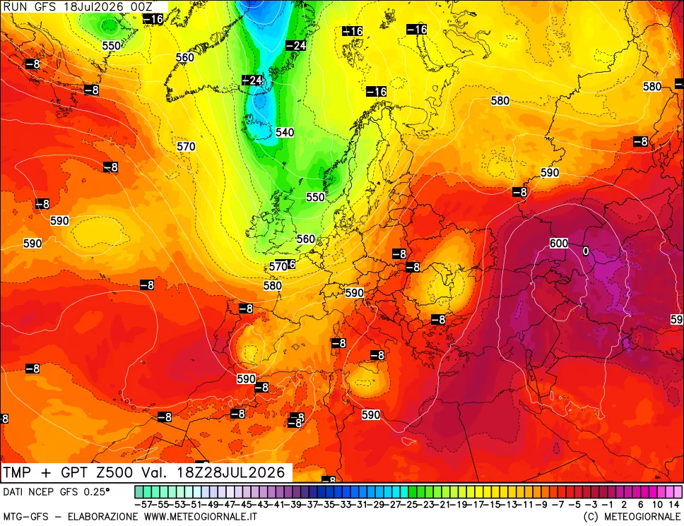 mappa 500 hPa Temp + GPT