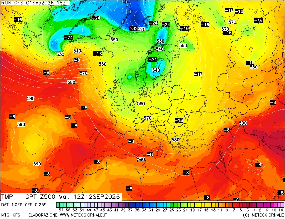 mappa 500 hPa Temp + GPT
