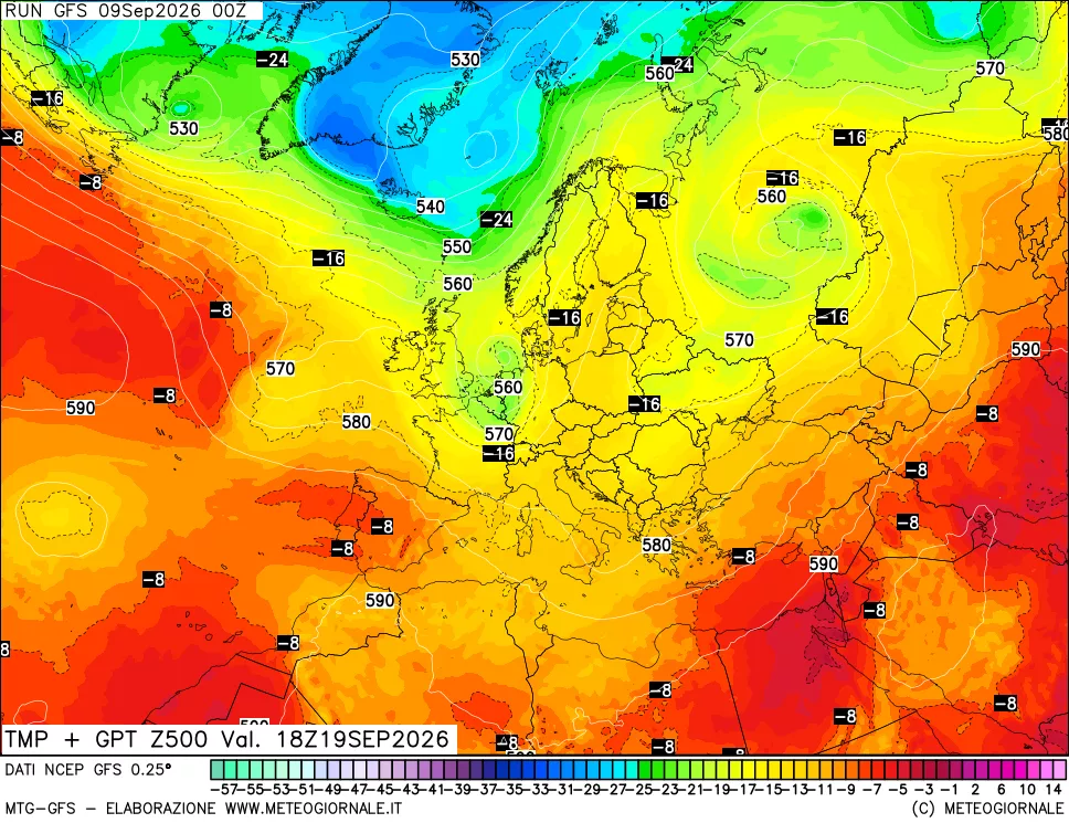 mappa 500 hPa Temp + GPT