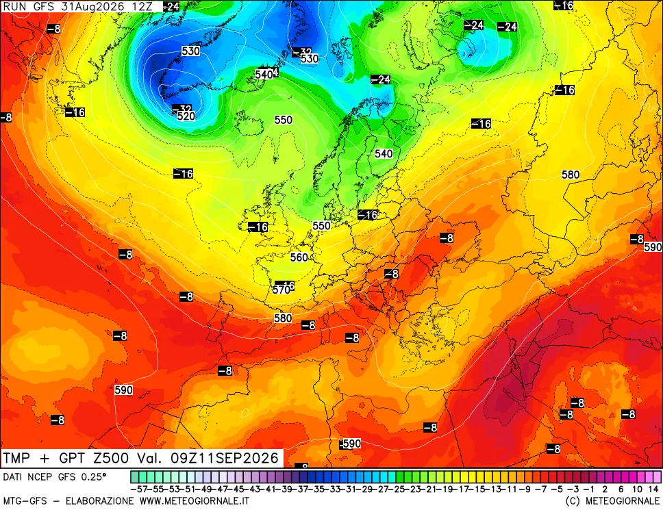 mappa 500 hPa Temp + GPT
