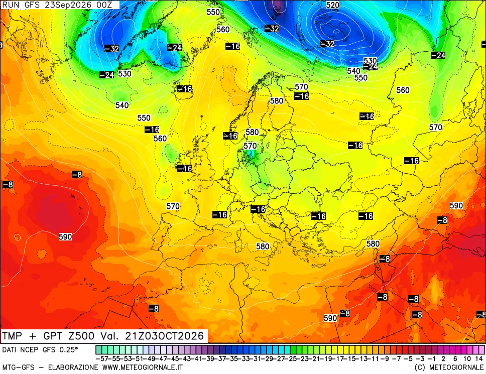 mappa 500 hPa Temp + GPT