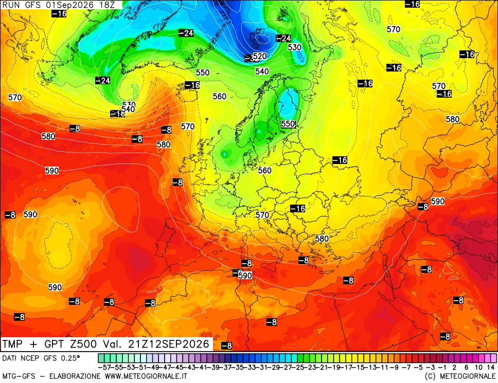 mappa 500 hPa Temp + GPT